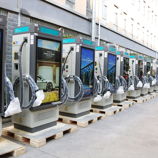 Commercial Dual-Gun DC Fast Charging Station (60kW−120kW) with 55" Digital Advertising Screen