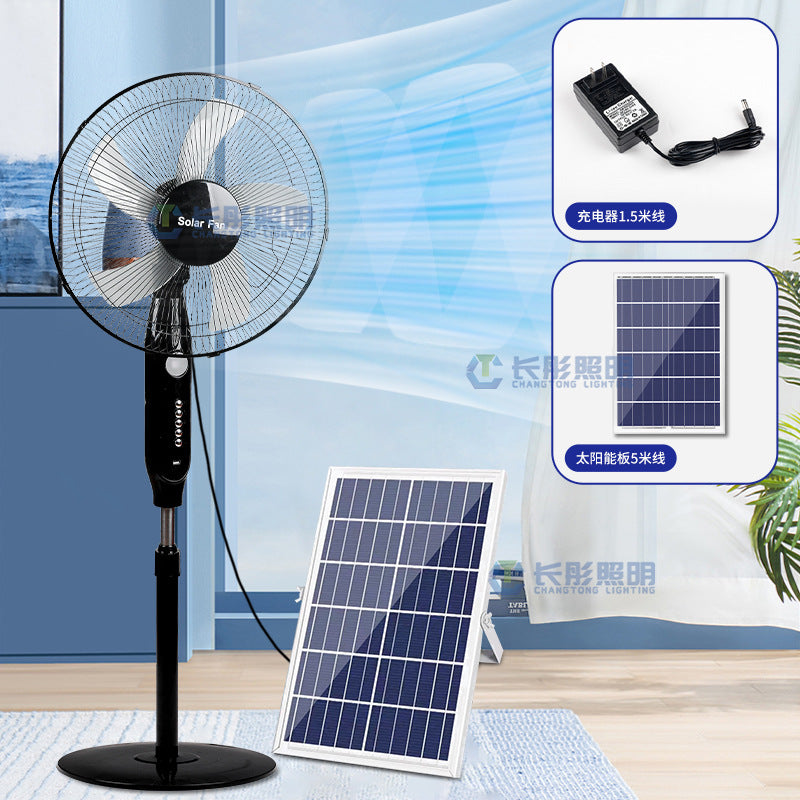 Premium Rechargeable Solar Standing & Desk Fan with Built-in Radio / Multi-Speed Wind