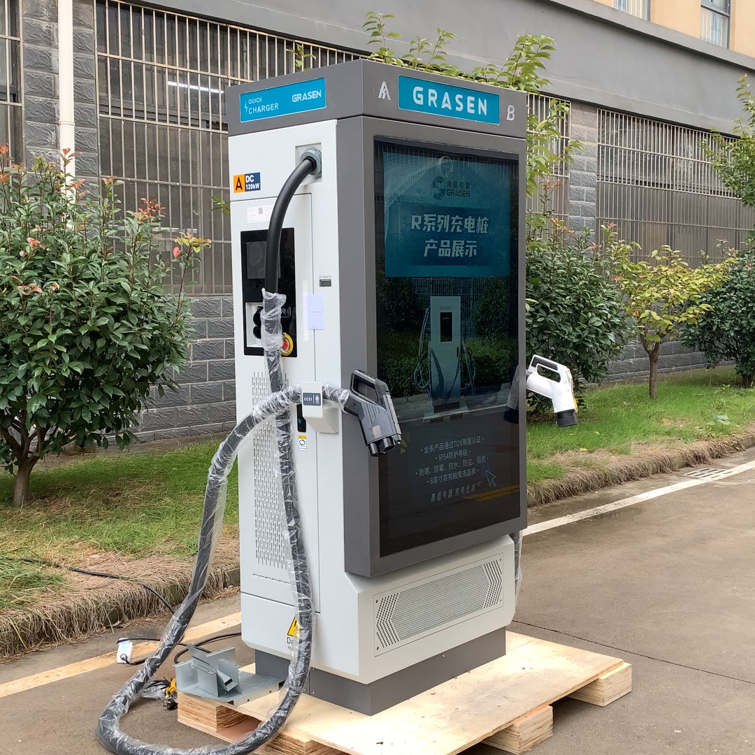 Commercial Dual-Gun DC Fast Charging Station (60kW−120kW) with 55" Digital Advertising Screen