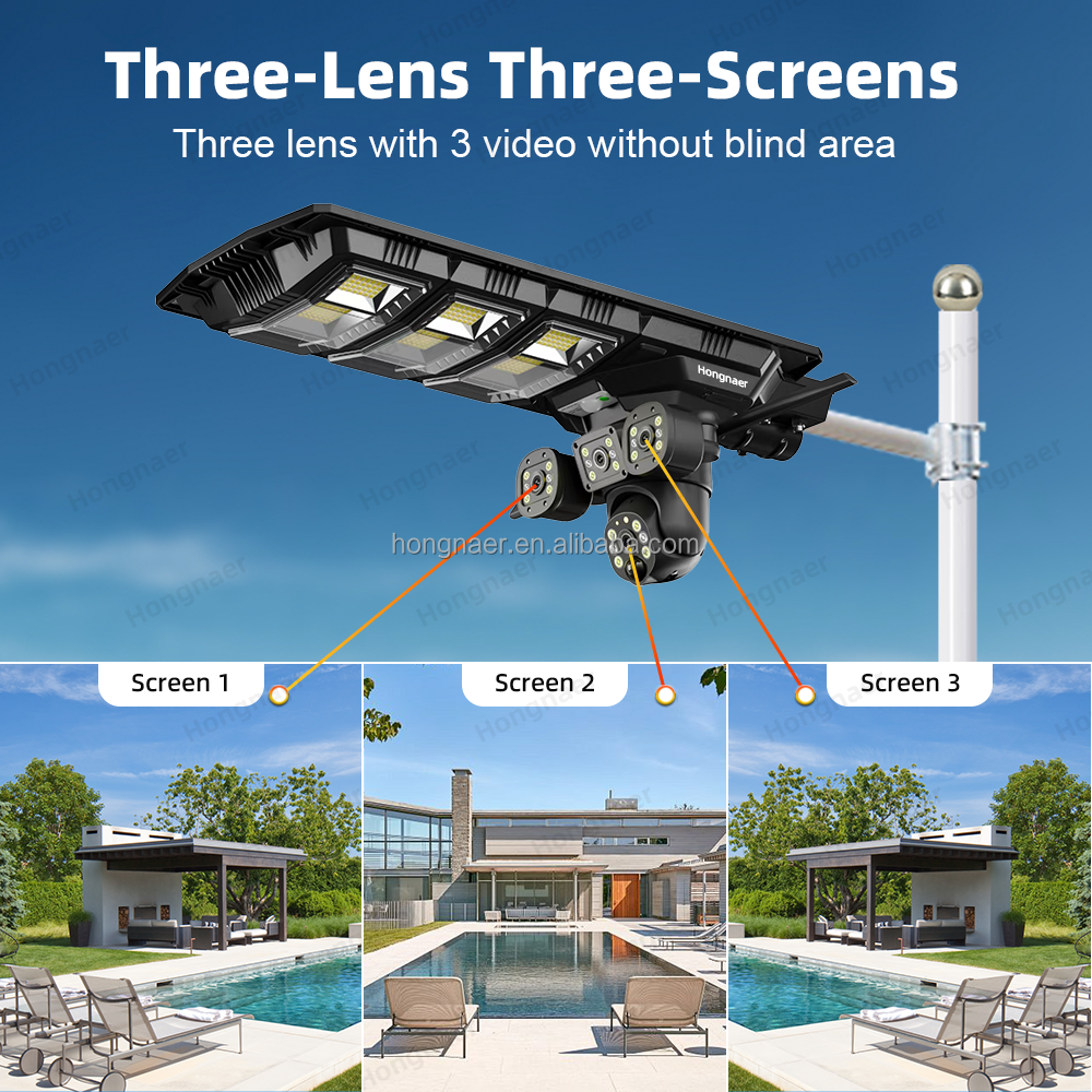 Hongnaer 4K Solar Powered Outdoor PTZ Security Camera (WiFi / 4G LTE, Multi-Lens & Solar Street Light)