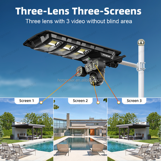 Hongnaer 4K Solar Powered Outdoor PTZ Security Camera (WiFi / 4G LTE, Multi-Lens & Solar Street Light)