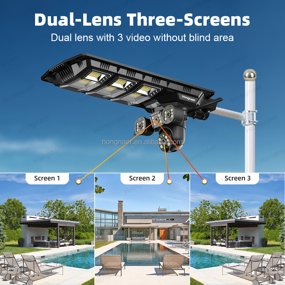 Hongnaer 4K Solar Powered Outdoor PTZ Security Camera (WiFi / 4G LTE, Multi-Lens & Solar Street Light)