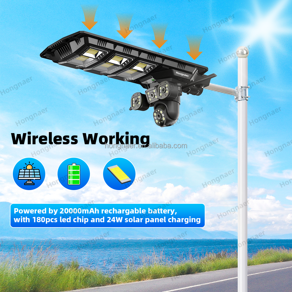 Hongnaer 4K Solar Powered Outdoor PTZ Security Camera (WiFi / 4G LTE, Multi-Lens & Solar Street Light)