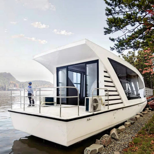 Modern Floating Houseboat Pod with Solar Power & Smart Automation