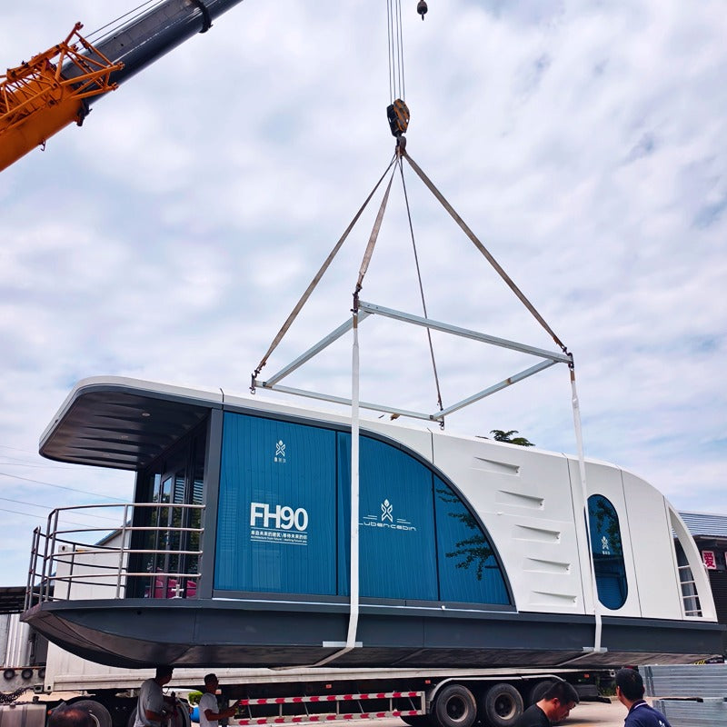 Modern Floating Houseboat Pod with Solar Power & Smart Automation
