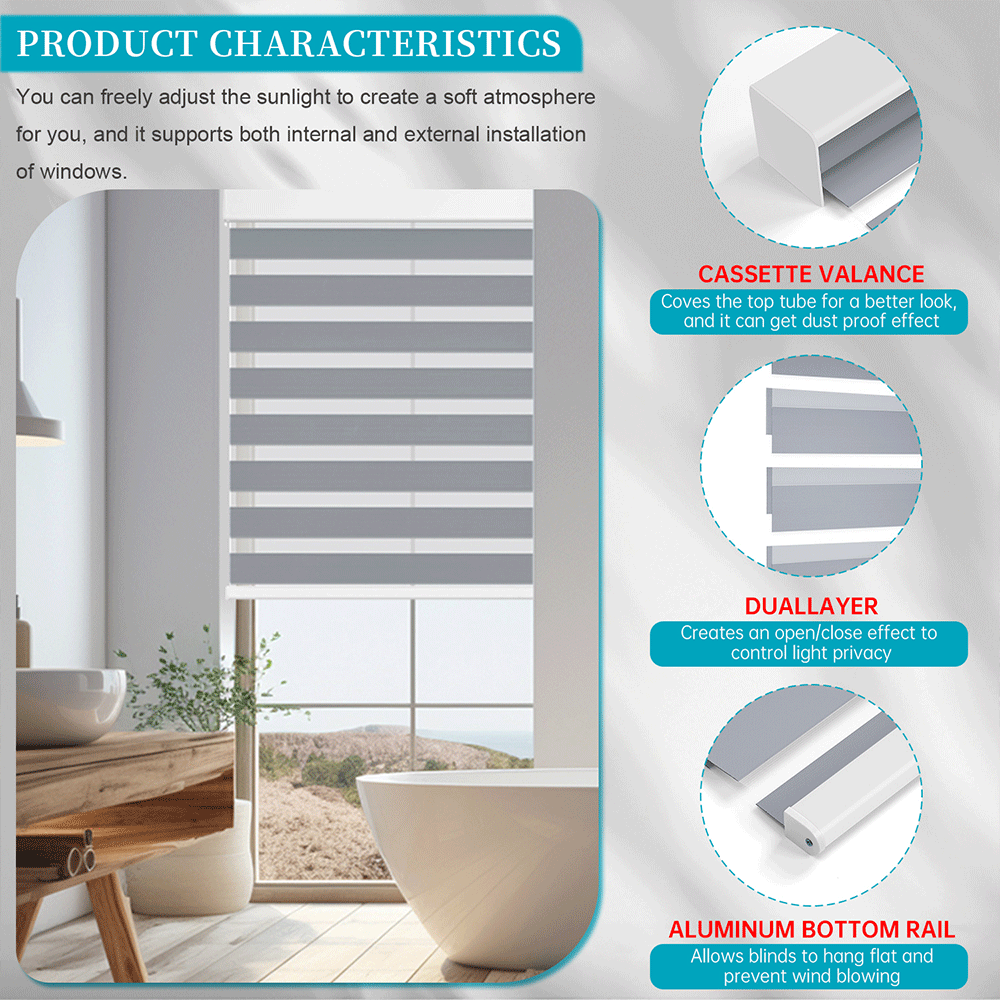 Smart Motorized Electric Blackout & Zebra Window Blinds (Custom Size)
