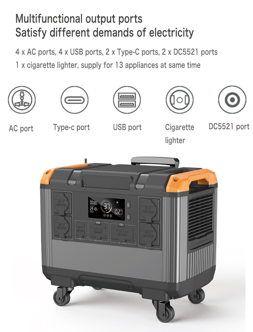 3000W / 2688Wh Portable Power Station (LiFePO4) - Pure Sine Wave Solar Generator