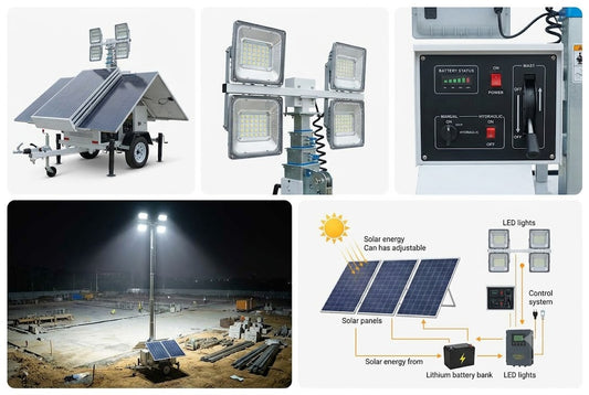 9m Portable Solar & Hybrid Mobile Light Tower – 300W LED Floodlight Trailer